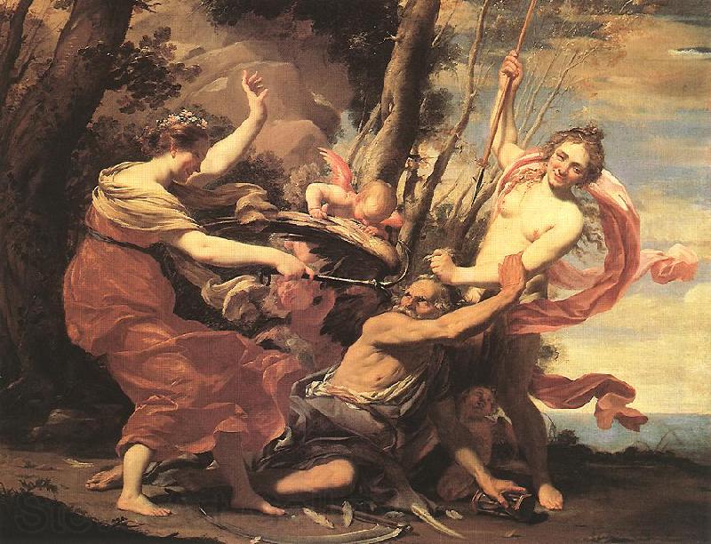 Simon Vouet Father Time Overcome by Love, Hope and Beauty Spain oil painting art